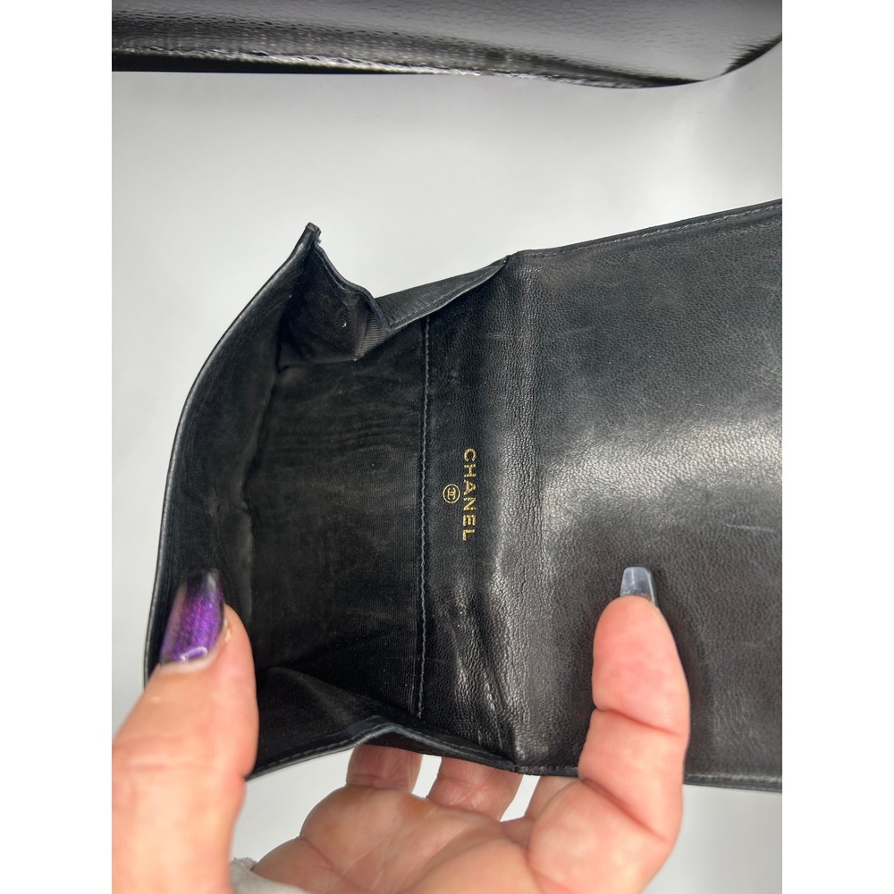 Chanel Black Leather Bi Fold Wallet CC Logo‎ Made in France#106 - Picture 7 of 11